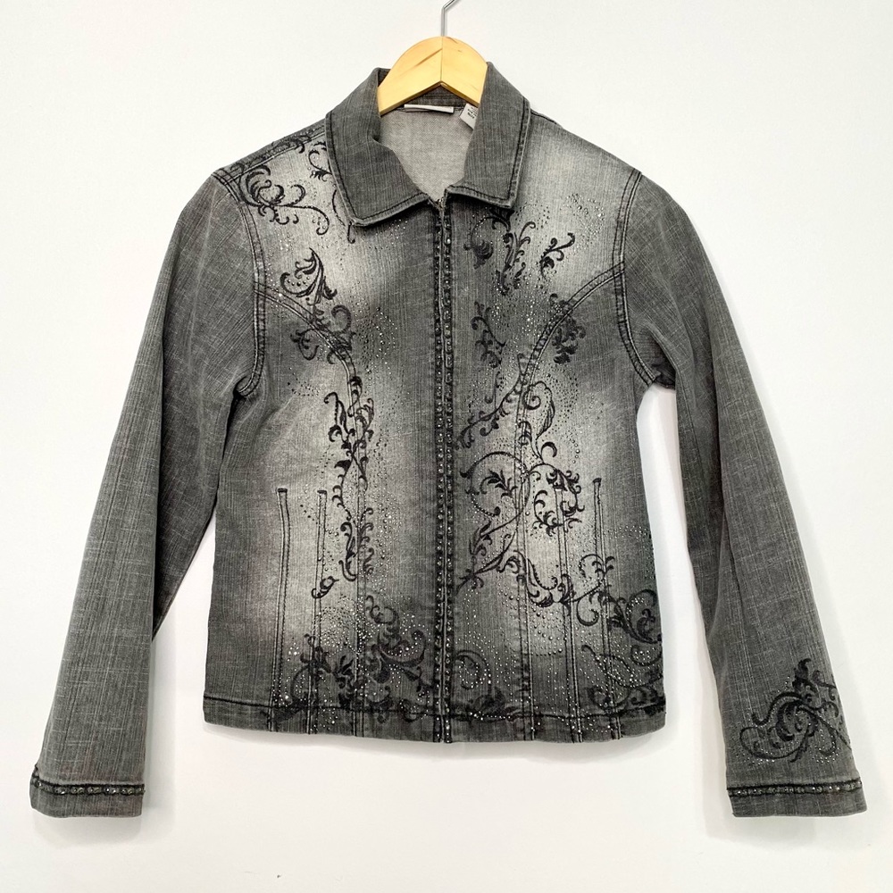 Chico’s Platinum Black Embellished Denim Jacket
